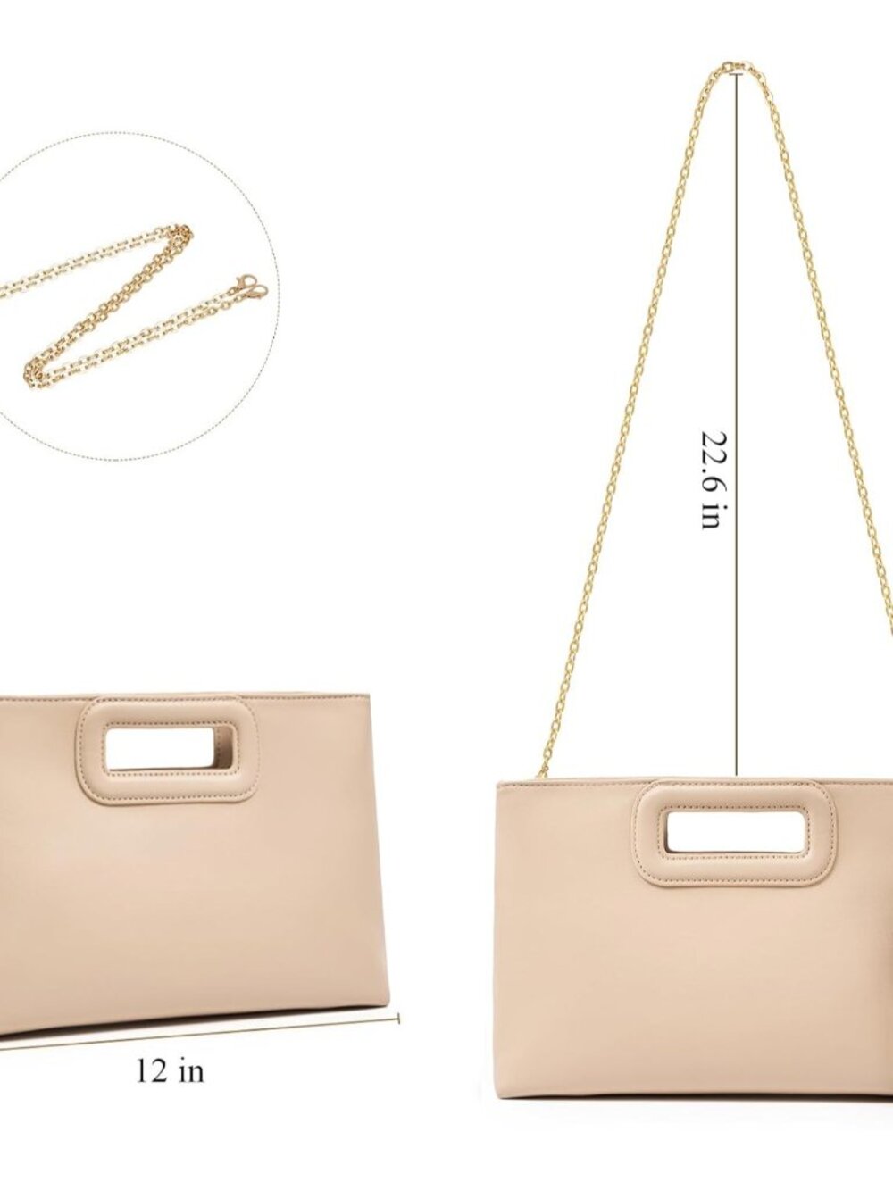 Women Nude Imported Gold Chain Zipper Shoulder Crossbody Purse - Picture 5 of 6